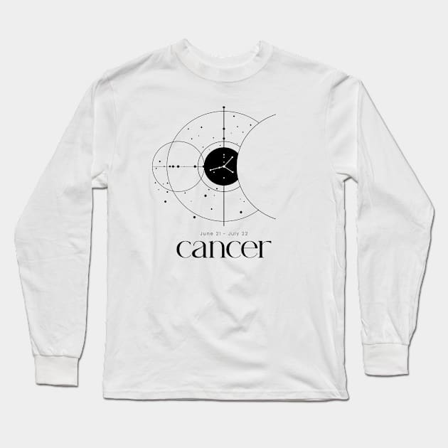 Black and White Minimalist Cancer Zodiac Long Sleeve T-Shirt by Vermint Studio